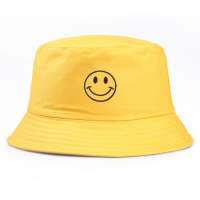 Custom Fisherman Hat Fishing Bucket Cap Smiling Face Embroidery Logo Custom Portable Basin Cap Brim